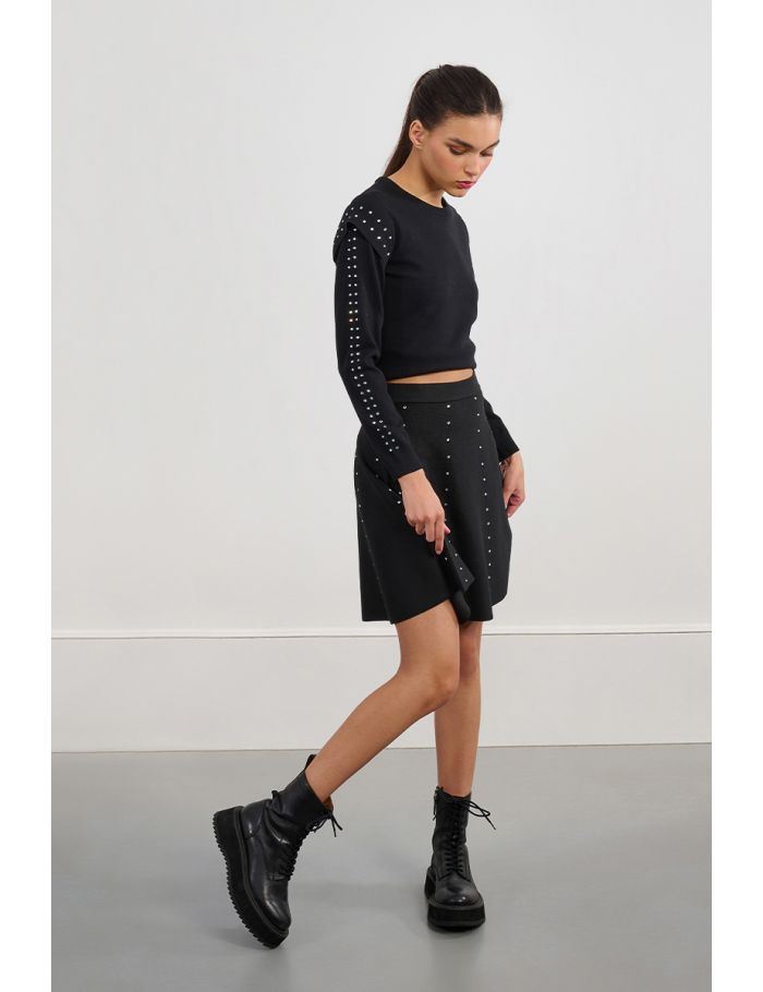 Rhinestone knit mini skirt