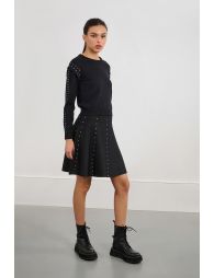 Rhinestone knit mini skirt