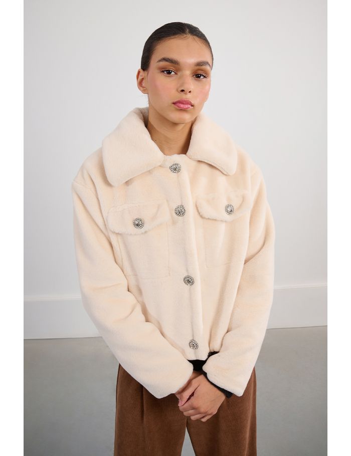 Faux fur jacket with fancy buttons