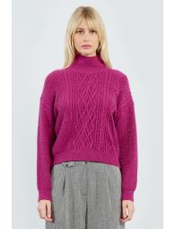 Cable knit sweater with high collar