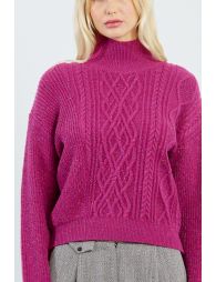 Cable knit sweater with high collar