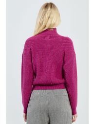 Cable knit sweater with high collar