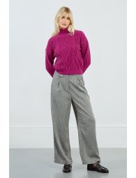 Cable knit sweater with high collar
