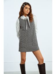 Vestido corto de manga sisa con estampado pata de gallo