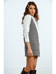 Vestido corto de manga sisa con estampado pata de gallo
