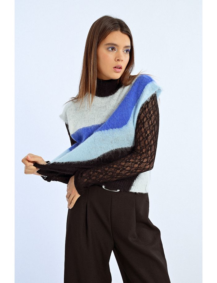 Pull sans manches en maille brossée