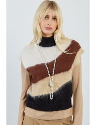 Pull sans manches en maille brossée
