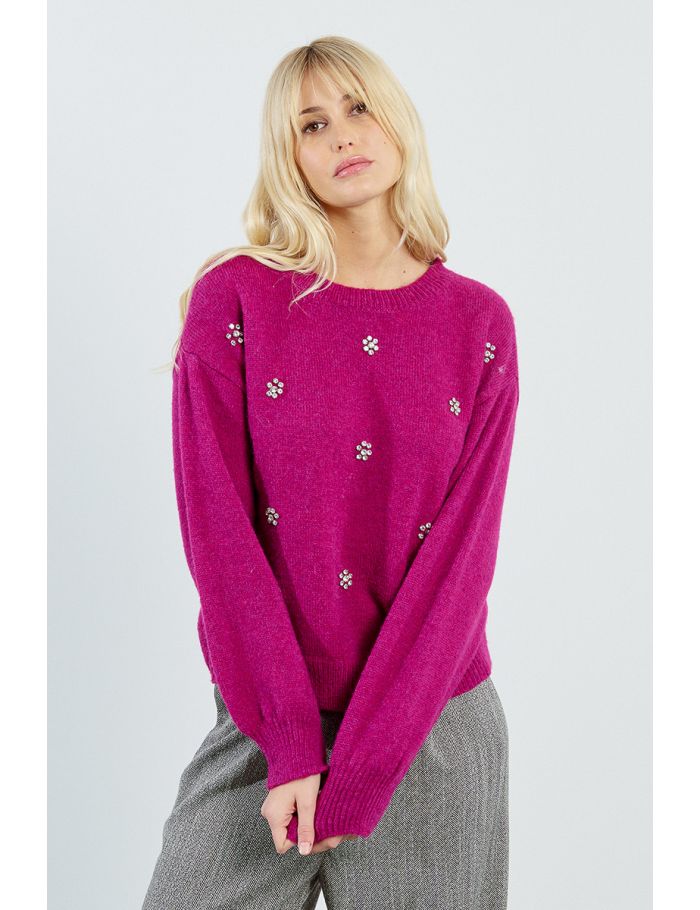 Pull fleurs et sequins