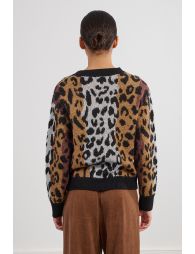 Striped and leopard knit sweater