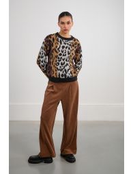 Striped and leopard knit sweater