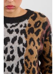 Striped and leopard knit sweater