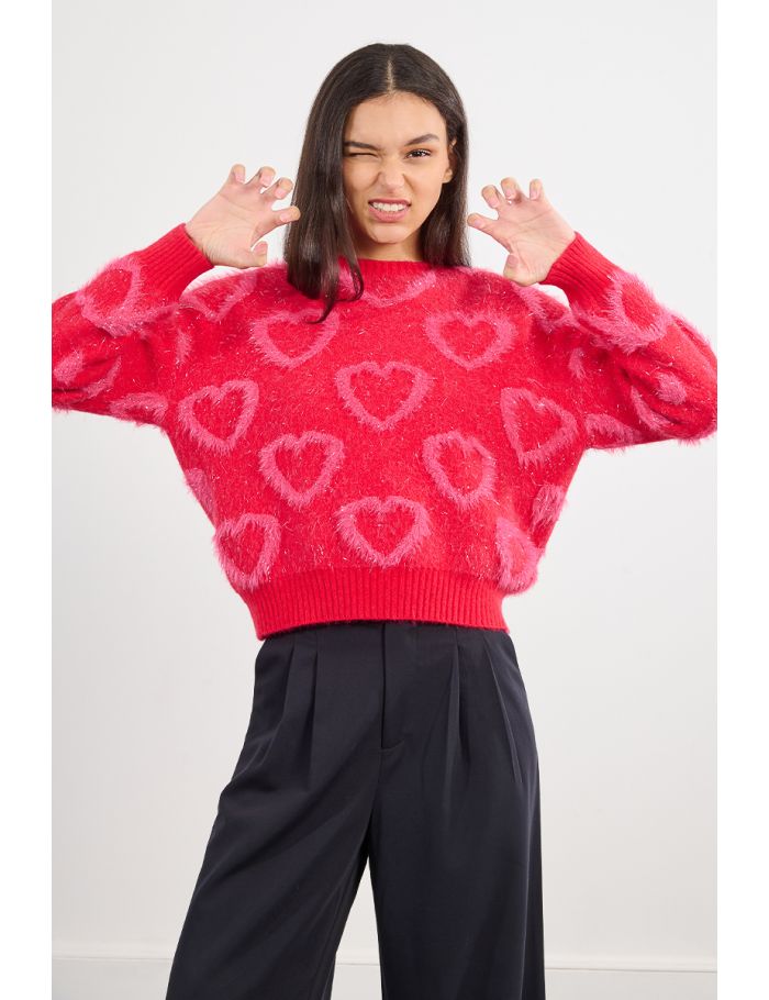 Sweater with textured heart pattern