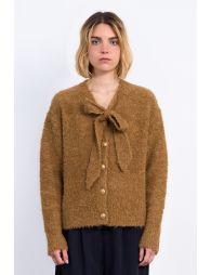 Knitted cardigan, tie collar