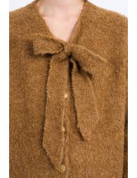 Knitted cardigan, tie collar