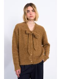 Knitted cardigan, tie collar