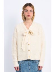 Knitted cardigan, tie collar