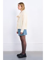 Knitted cardigan, tie collar