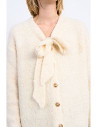 Knitted cardigan, tie collar