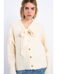 Knitted cardigan, tie collar