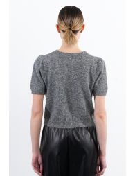 Short-sleeved sweater with sequin bow