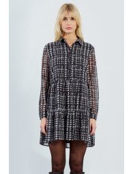 Printed ruffle shirt dress