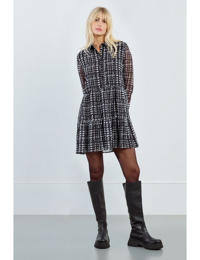 Printed ruffle shirt dress