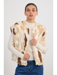 Short faux fur blazer, sleeveless