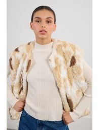 Short faux fur blazer, sleeveless