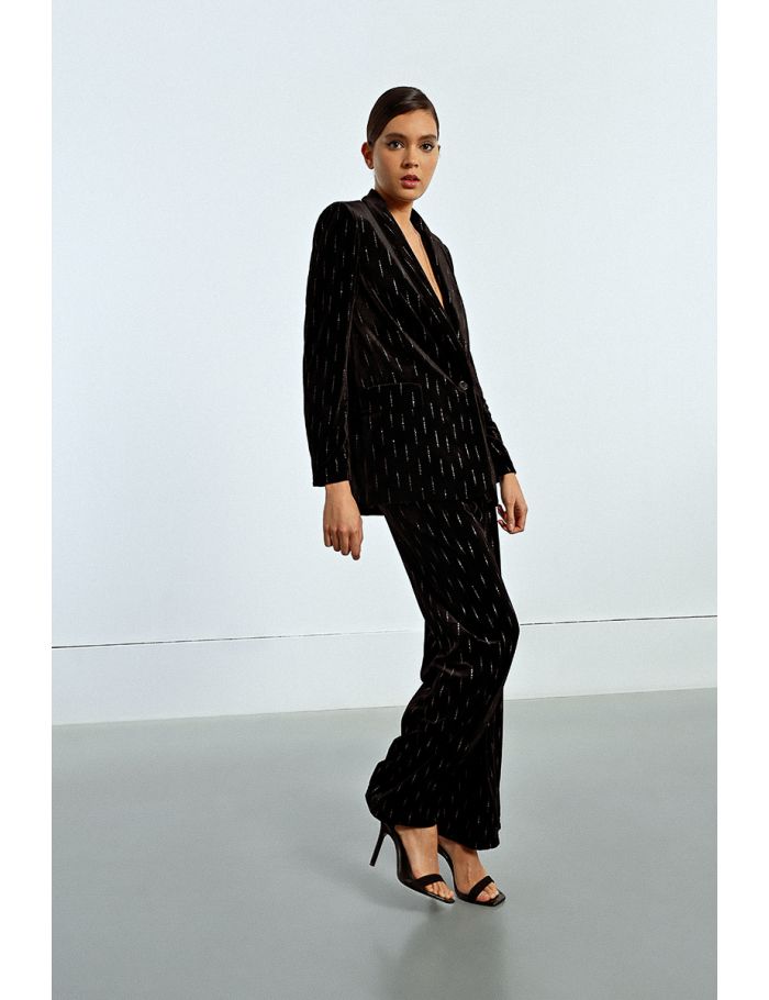Velvet trousers with rhinestone insert