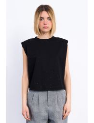 Sleeveless rhinestone T-shirt