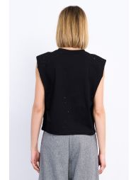 Sleeveless rhinestone T-shirt
