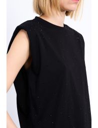 Sleeveless rhinestone T-shirt