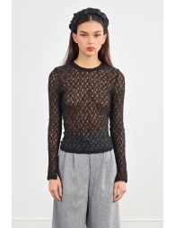 Semi-sheer long-sleeved top