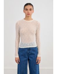 Semi-sheer long-sleeved top