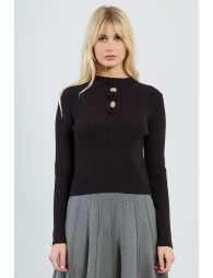 Ribbed long-sleeved sweater, pink details