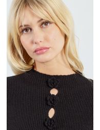 Ribbed long-sleeved sweater, pink details