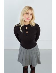 Ribbed long-sleeved sweater, pink details