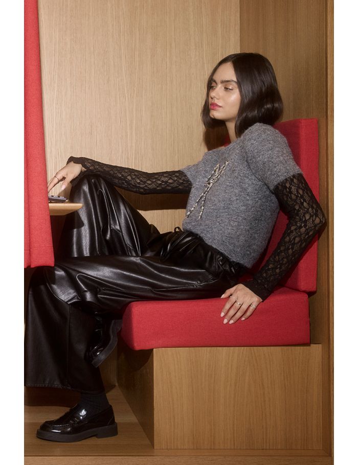 Semi-sheer long-sleeved top