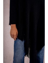 Double-breasted poncho with fringes