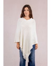 Double-breasted poncho with fringes