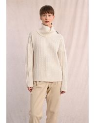 Cable knit sweater with high collar