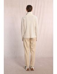 Cable knit sweater with high collar