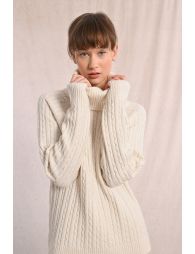Cable knit sweater with high collar