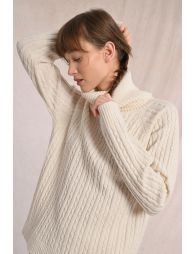 Cable knit sweater with high collar
