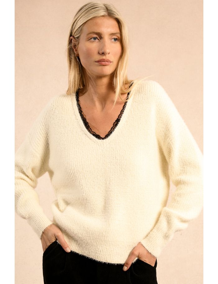 Lace-up V-neck sweater