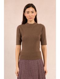 Ribbed short-sleeved sweater