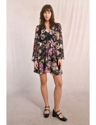 Robe courte portefeuille, en voile imprimée