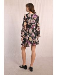Robe courte portefeuille, en voile imprimée