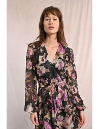 Robe courte portefeuille, en voile imprimée