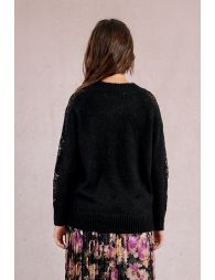 Openwork lace sleeve sweater